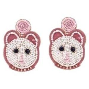 Viola White Cat Beaded Dangle Earrings Pink One Size NWT